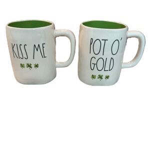 Rae Dunn Kiss Me & Pot O 'Gold Shamrock‎ Mug Set